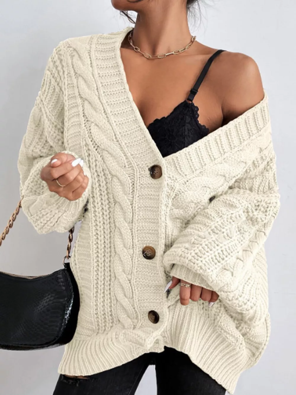 Cable Knit Button-Down Cardigan, image 11