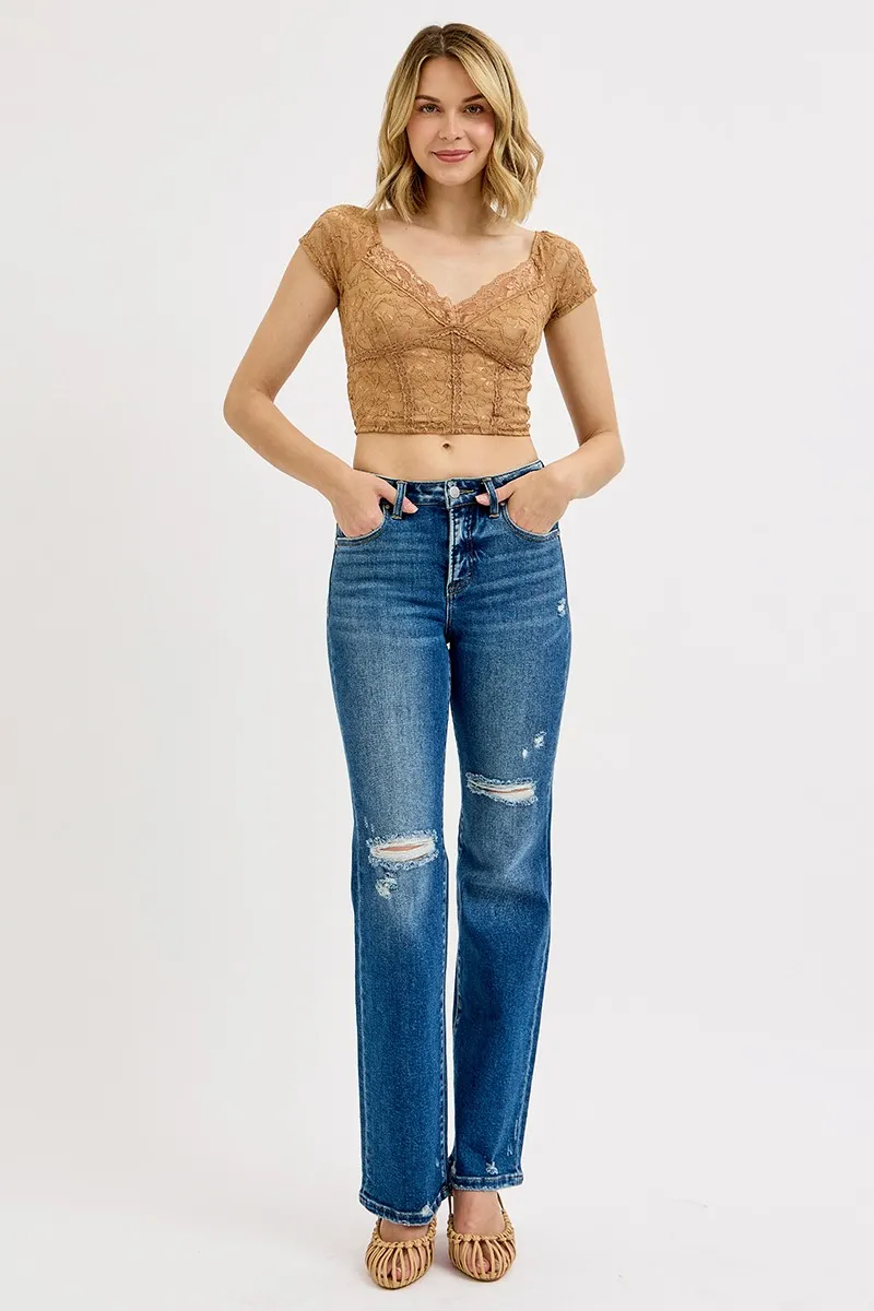 Full Size Tummy Control High Rise Straight Distressed Jeans Plus Size, image 5