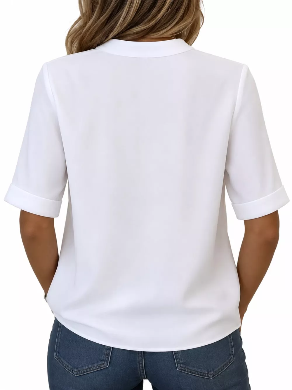 Full Size Notched Short Sleeve Blouse Plus Size, image 14