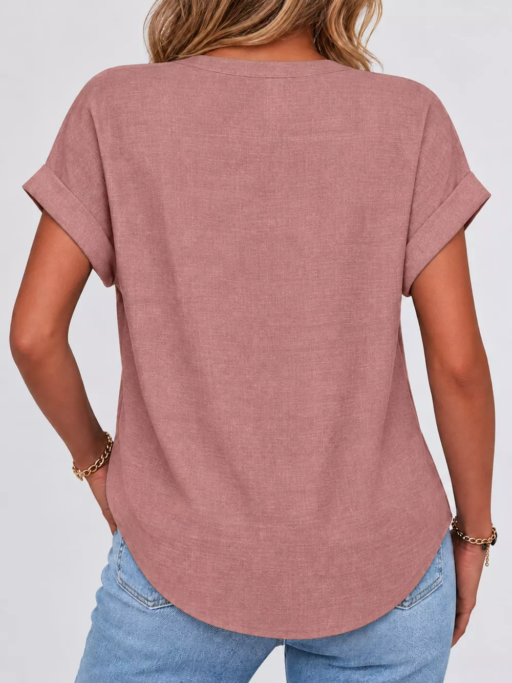 Full Size Button Detail Short Sleeve Blouse Plus Size, image 38