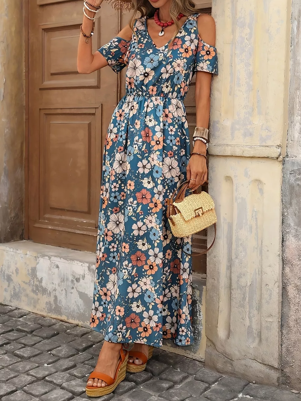 Cold Shoulder Floral Print Maxi Dress, image 6