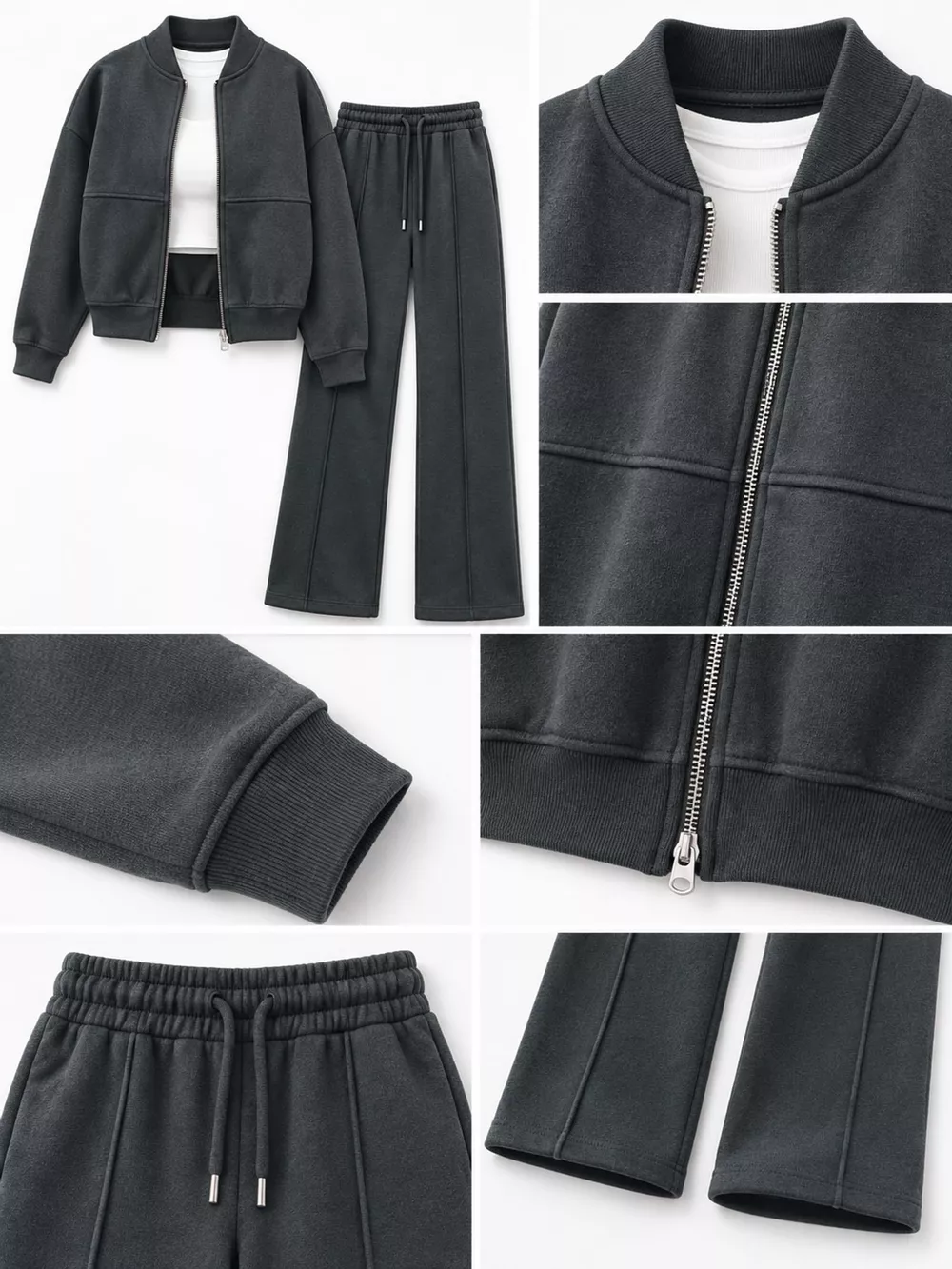 Casual Zip-Up Jacket and Wide-Leg Sweatpants Set, image 57