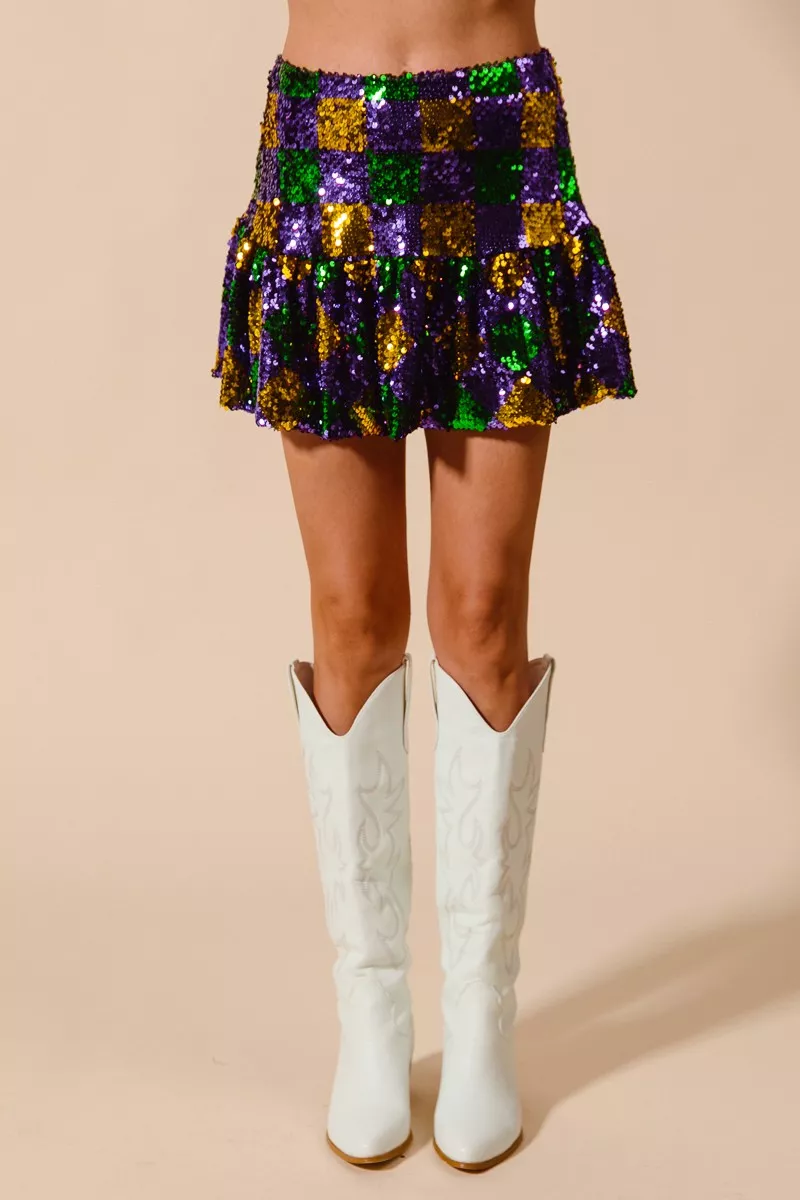 Mardi Gras Checker Sequins Mini Skirt, image 3