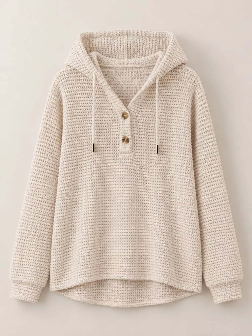 Full Size Waffle Knit Button Detail Hoodie Plus Size, image 7