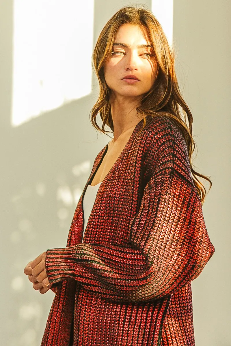 Metallic Knit V-neck Open Sweater Cardigan, image 8