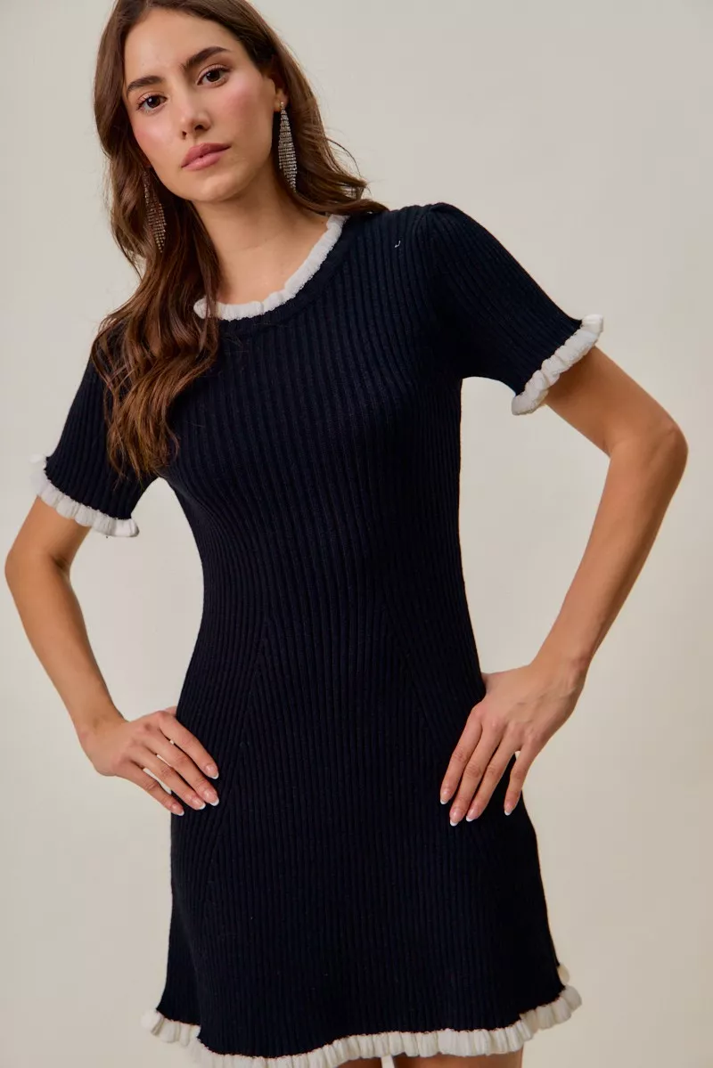 Contrast Ruffled Sweater Knit Mini Dress, image 3