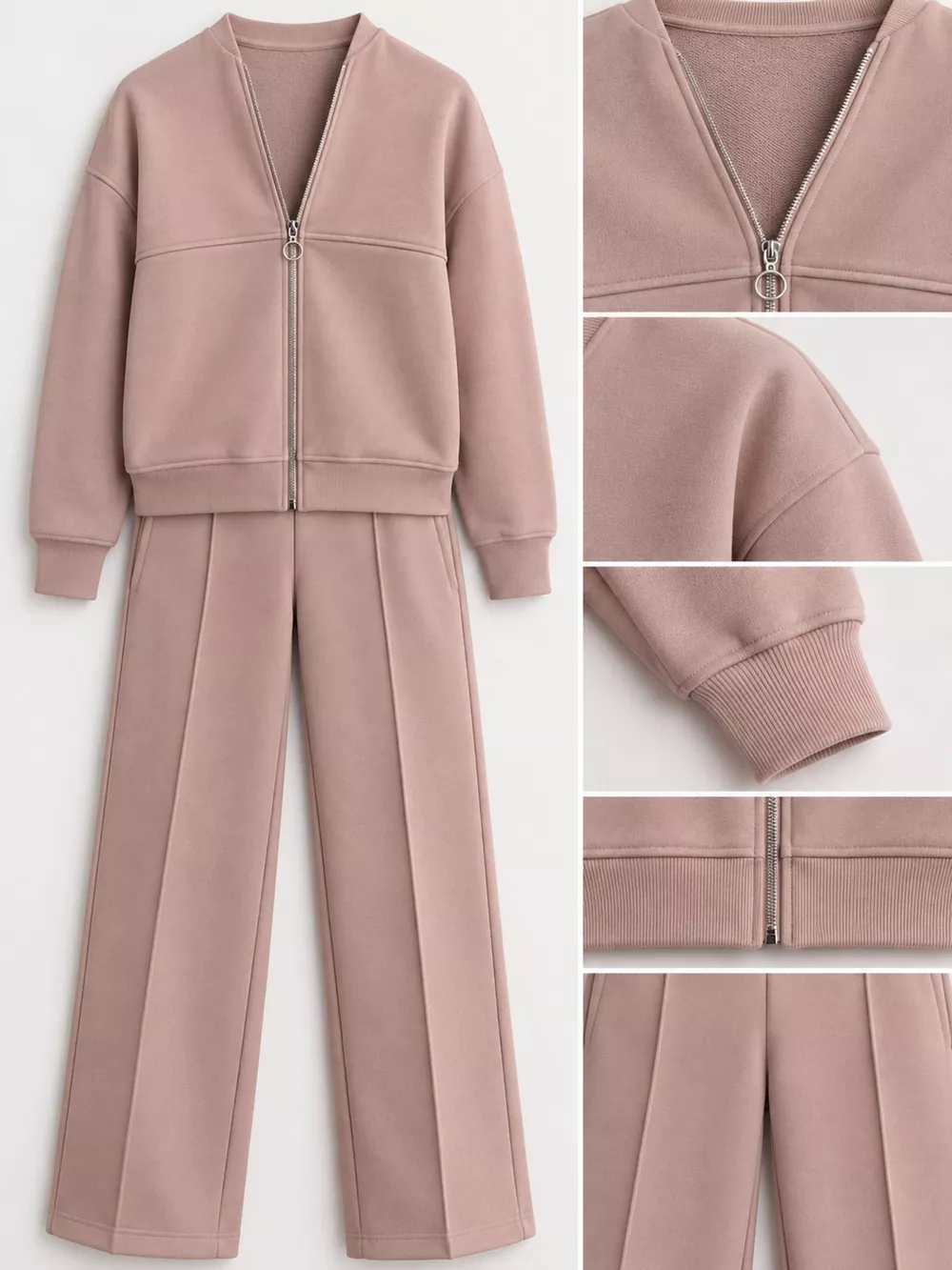 Casual Zip-Up Jacket and Wide-Leg Sweatpants Set, image 40