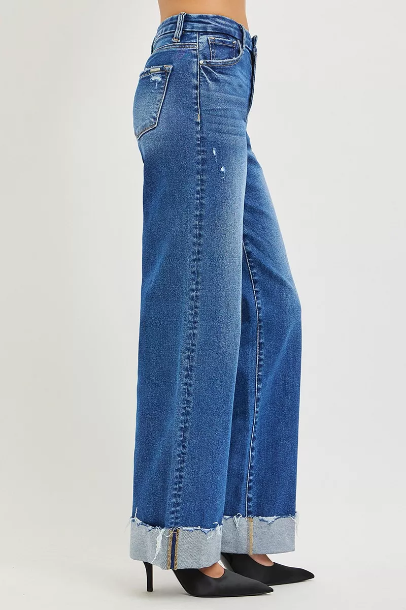 High Rise Wide Leg Jeans With Cuffed Hem, image 4