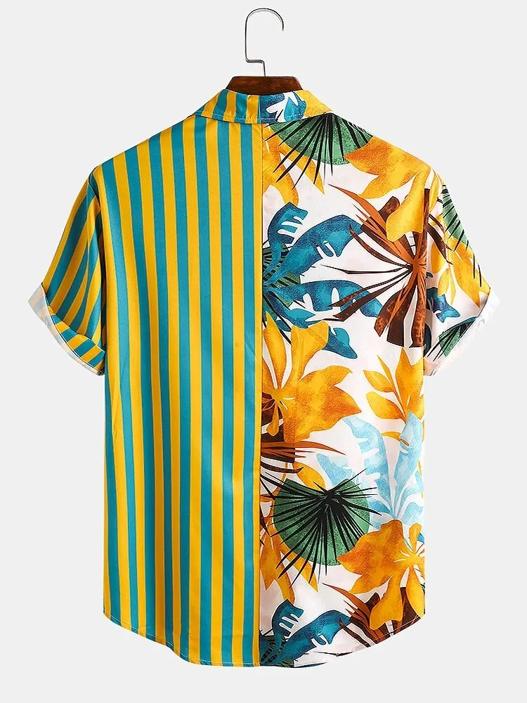 Men's Full Size Striped Printed Button Up Shirt Plus Size, image 2