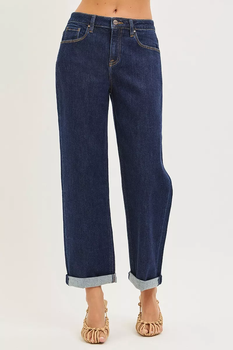 Slouchy Cropped Boyfriend Jeans With Cuffed Hem, image 2