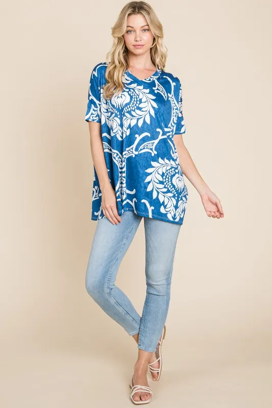 Printed Relaxed V-Neck Tunic Top, image 3