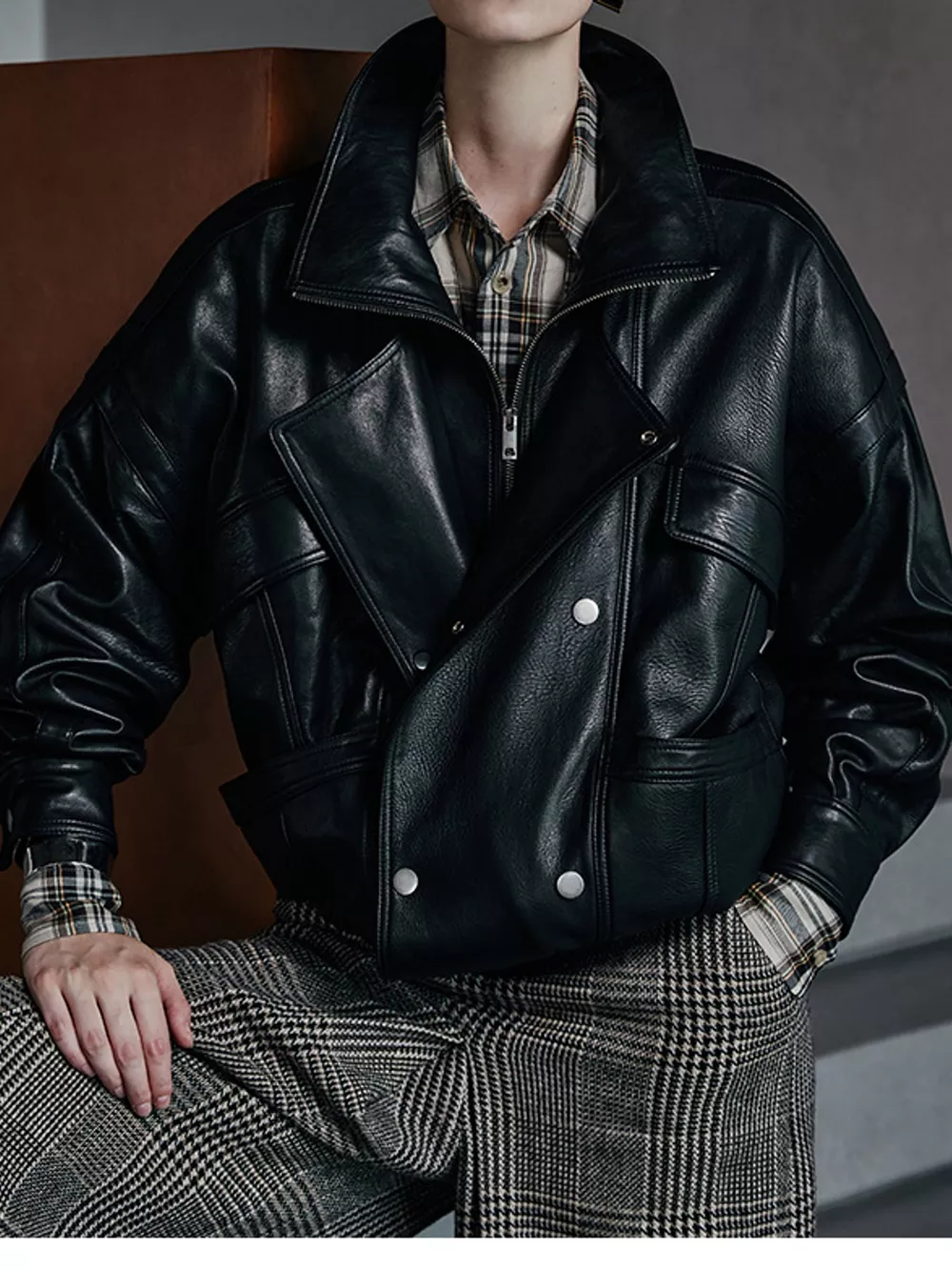 Snap Down Leather Jacket, image 10