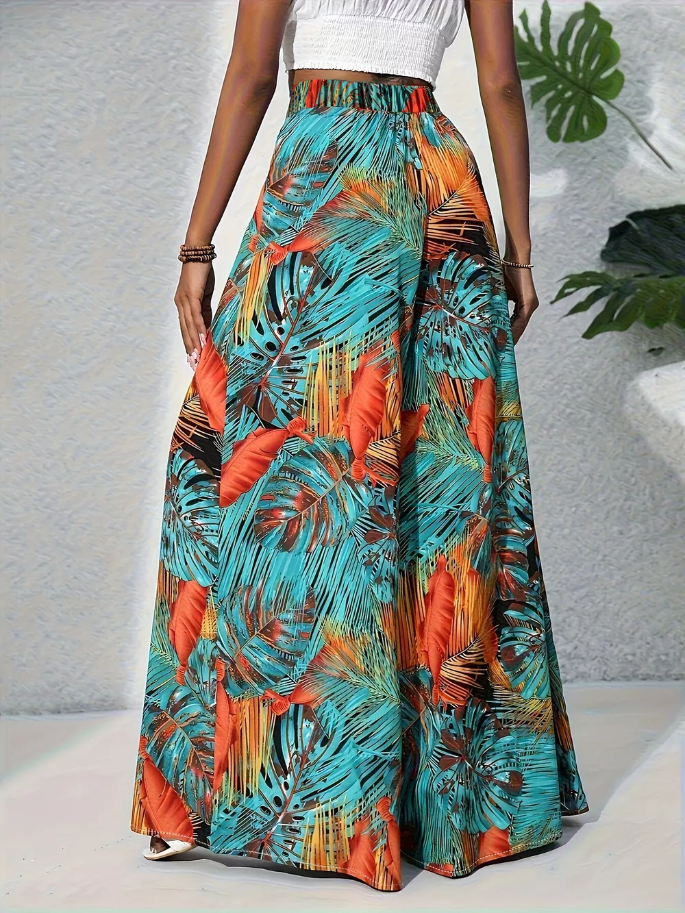 Tropical Print Wide Leg Pants, image 3