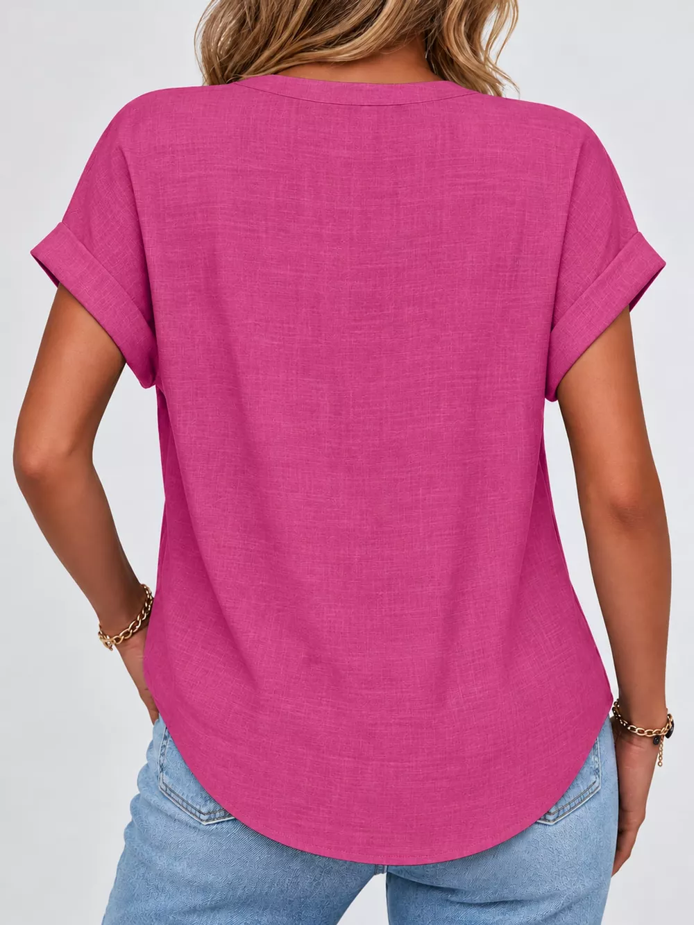 Full Size Button Detail Short Sleeve Blouse Plus Size, image 43