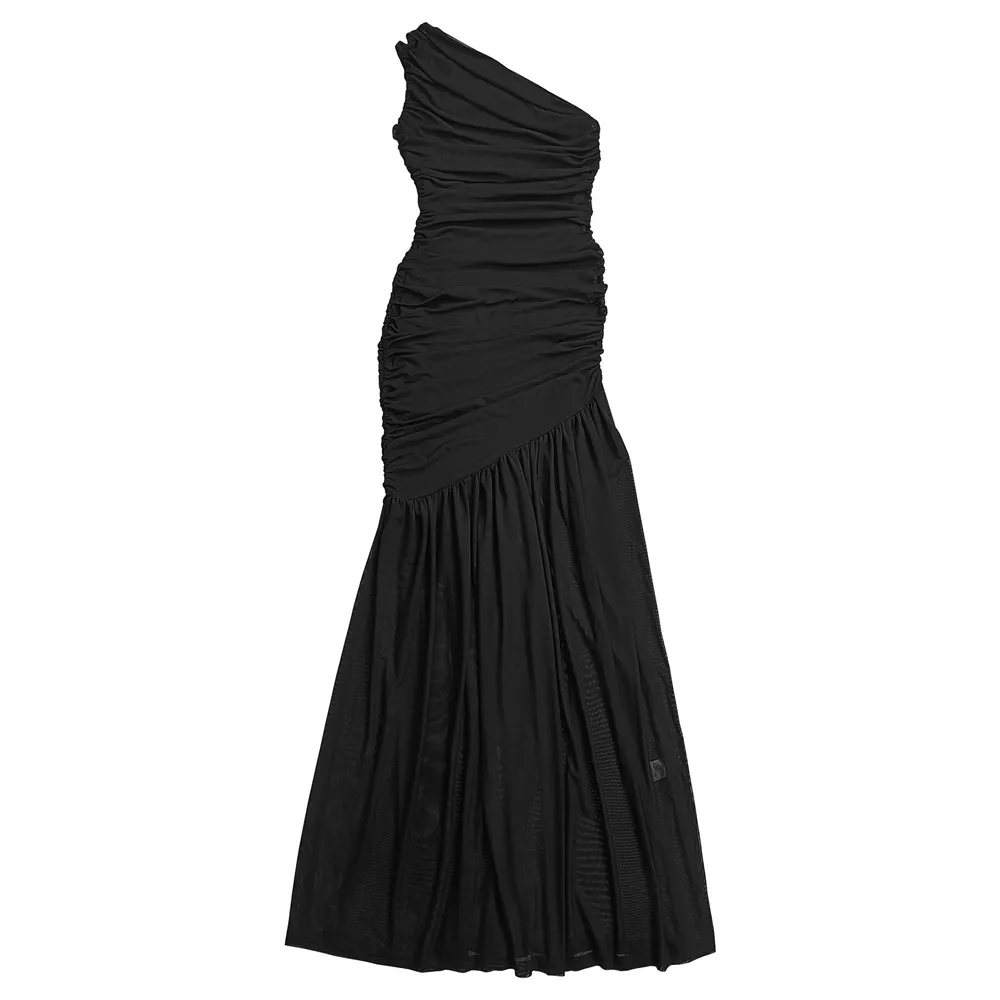 One-Shoulder Ruched Bodycon Maxi Dress, image 4