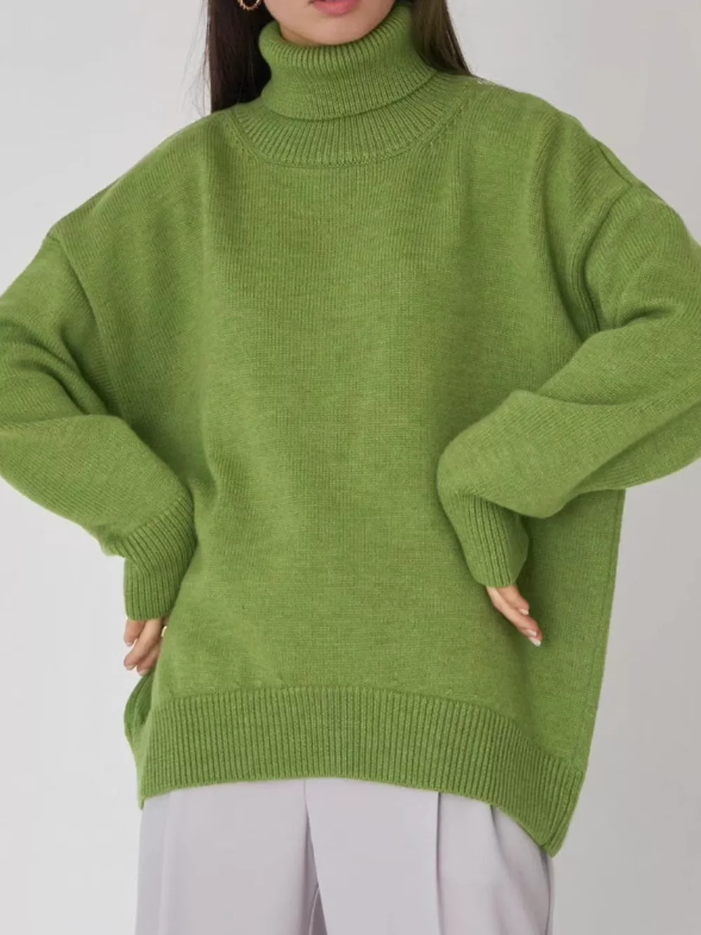 Oversized Turtleneck Dropped Shoulder Sweater, image 49