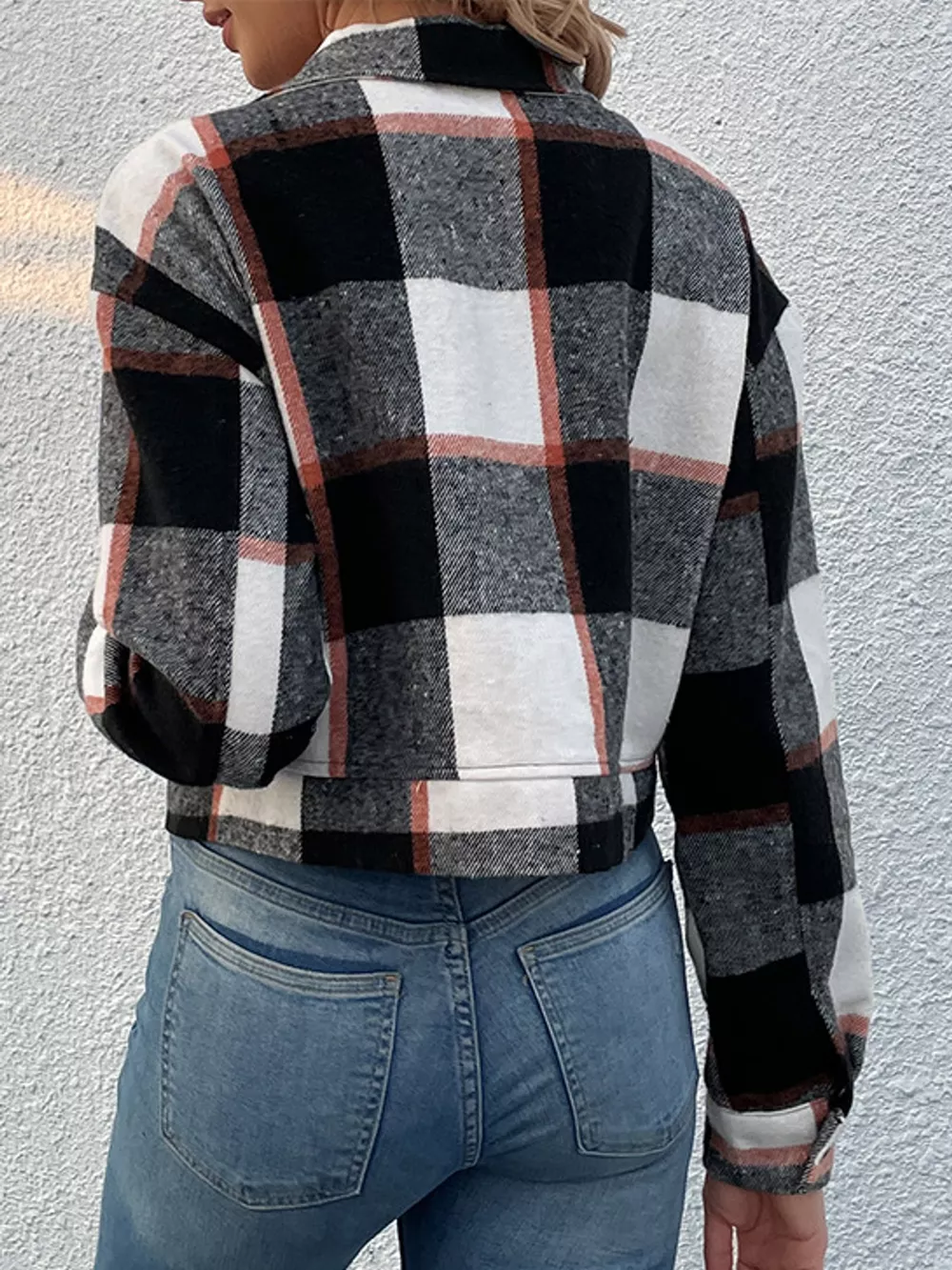 Plaid Button-Front Cropped Jacket, image 36