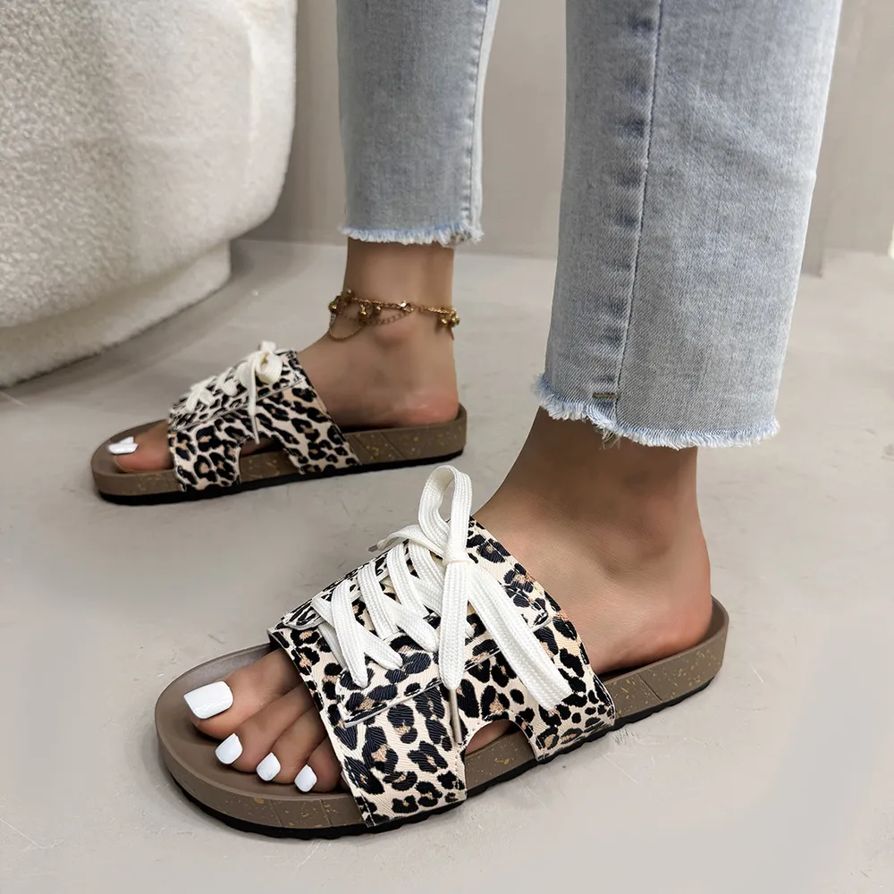 Leopard Print Open Toe Lace-up Sandals, image 3