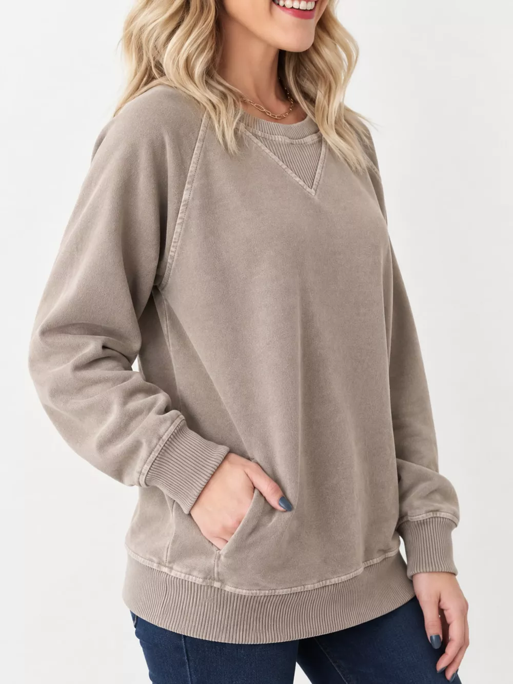Crew Neck Raglan Sleeve Sweatshirt, image 2