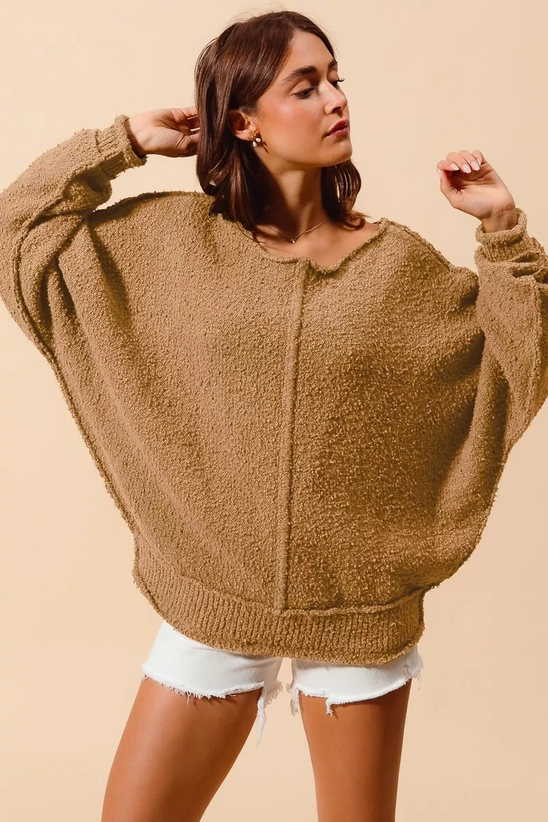 Loose Fit Exposed Seam Slouchy Boucle Sweater, image 7