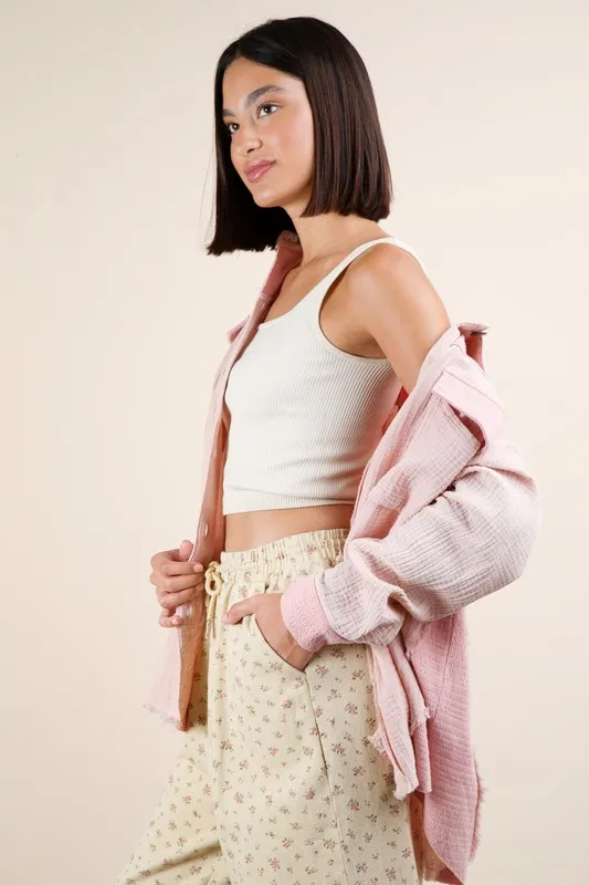 Mineral Washed Oversized Gauze Shacket, image 2