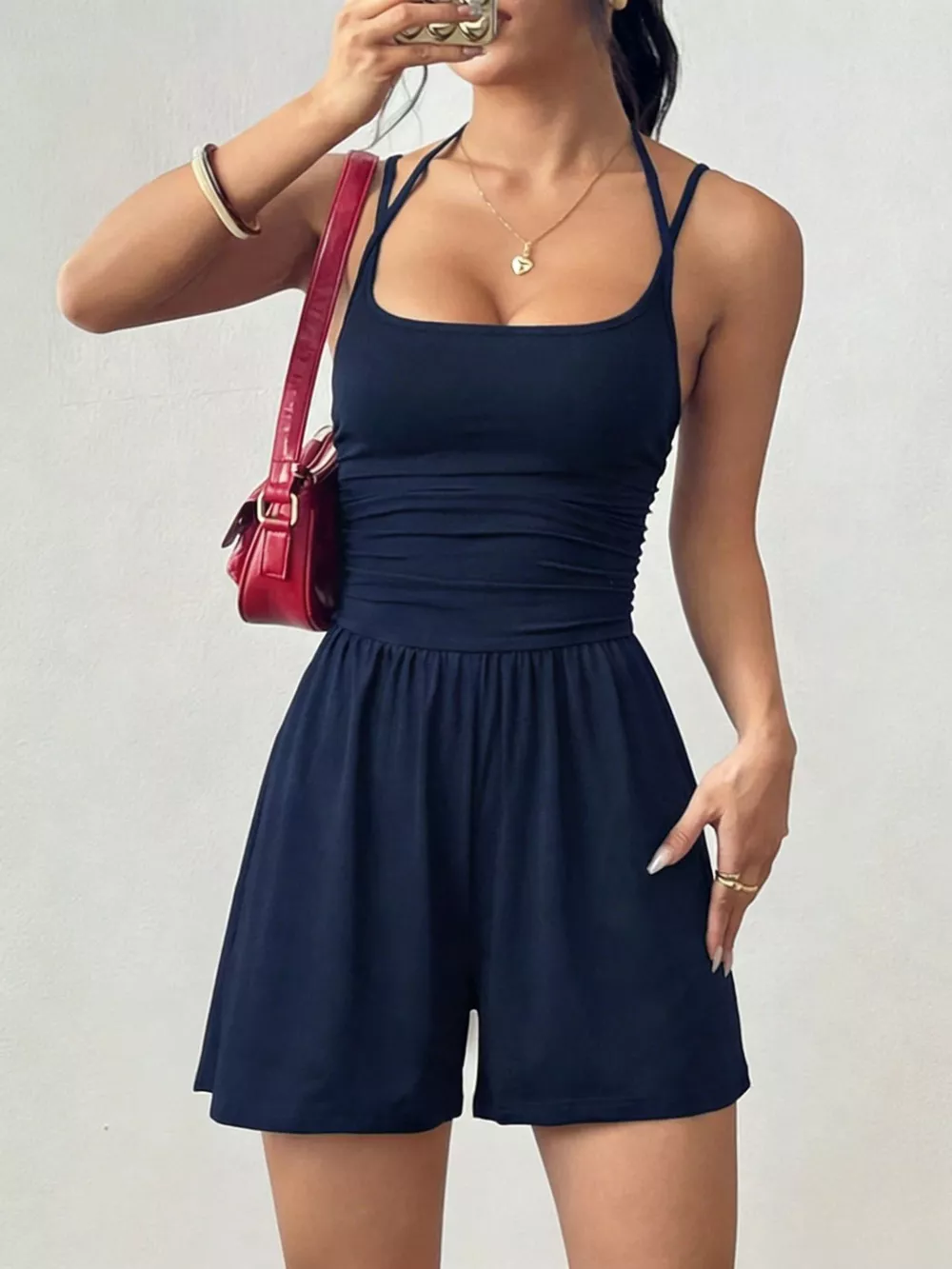 Ruched Spaghetti Strap Romper, image 9