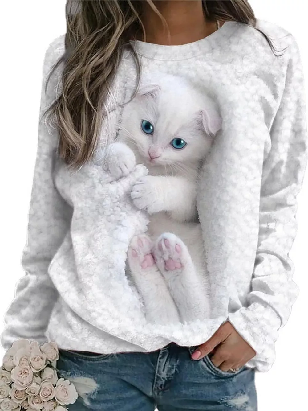 Full Size Cat Graphic Round Neck Top Plus Size
