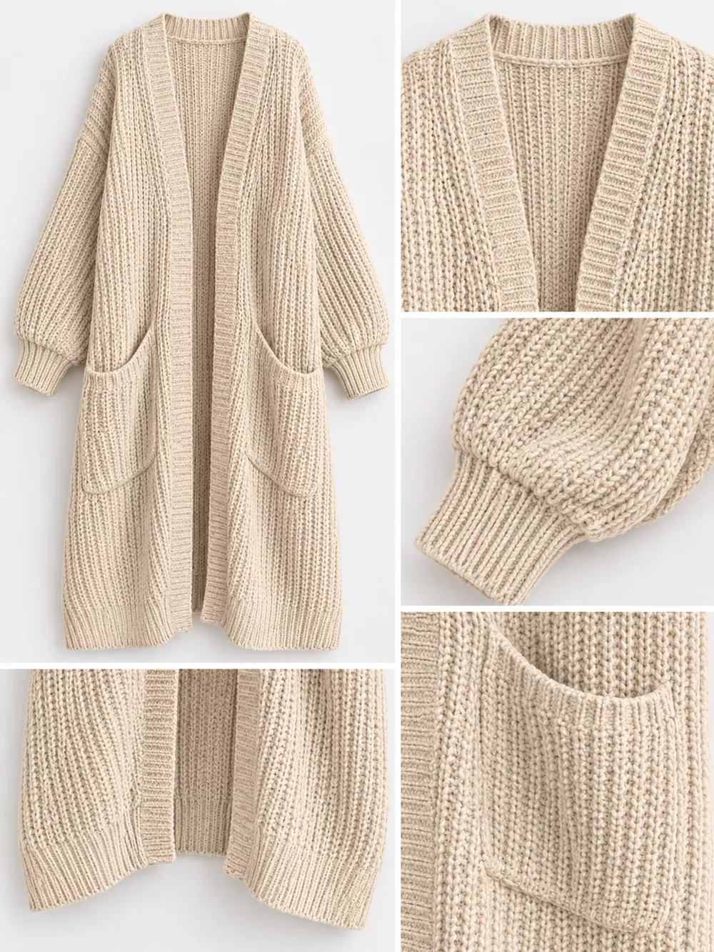 Full Size Chunky Knit Openwork Front Longline Cardigan Plus Size, image 16