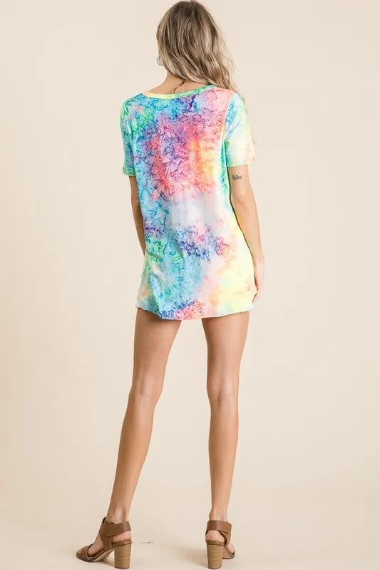 Tie Dye Print Jersey V Neck Top, image 5