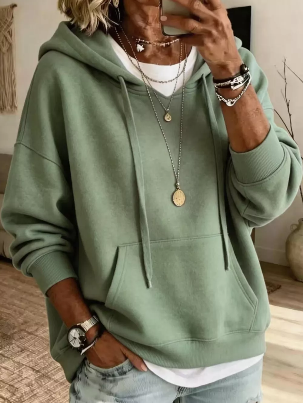 Drawstring Dropped Shoulder Hoodie, image 5