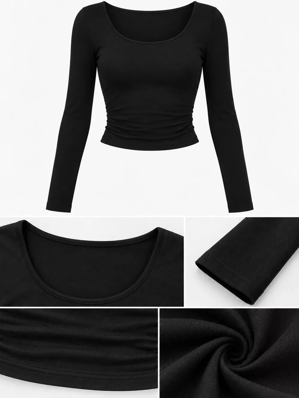 Slim-Fit Long Sleeve U-Neck Cropped T-Shirt, image 7