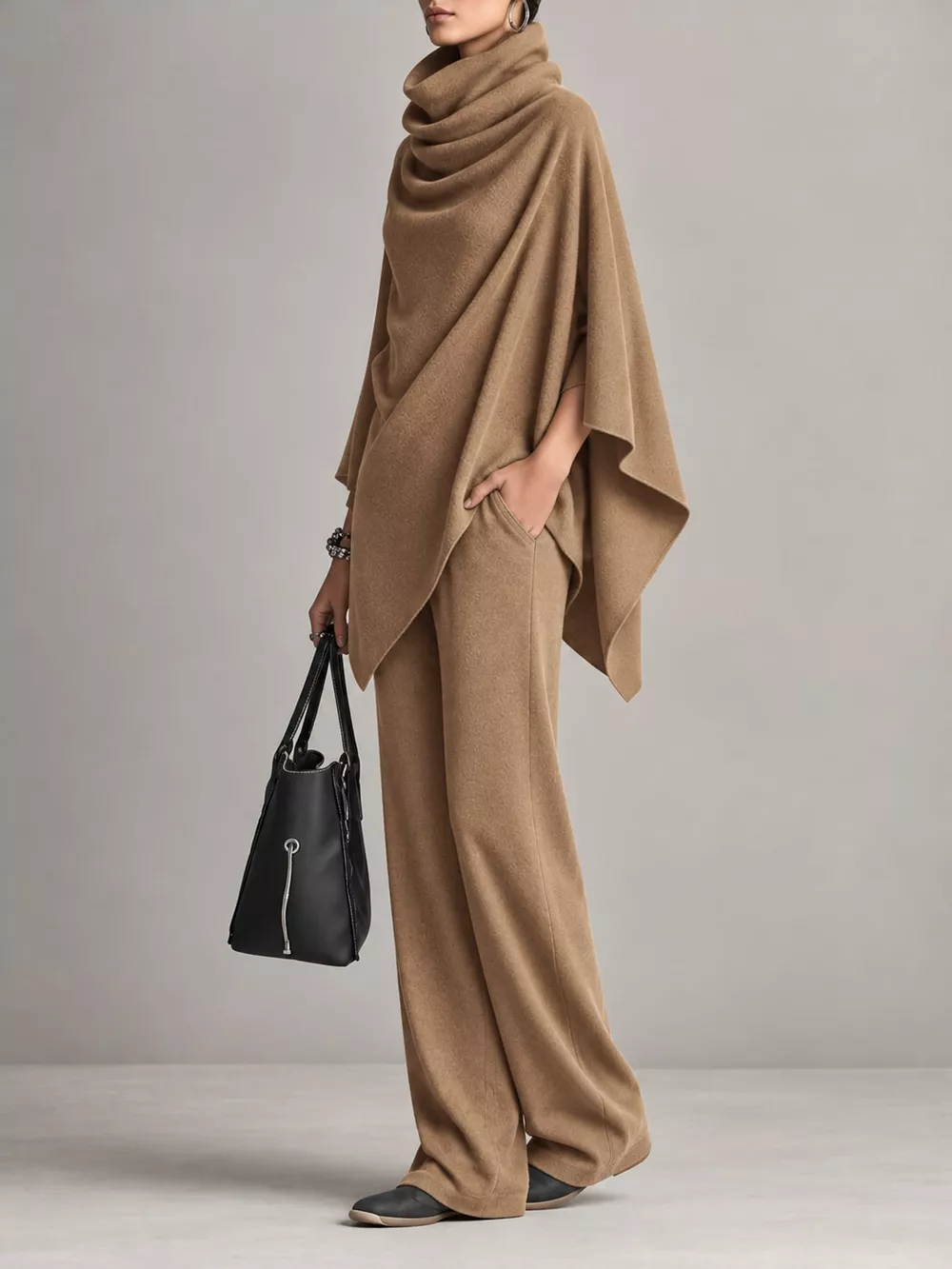 Full Size Turtleneck Poncho and Wide-Leg Pants Set Plus Size, image 11