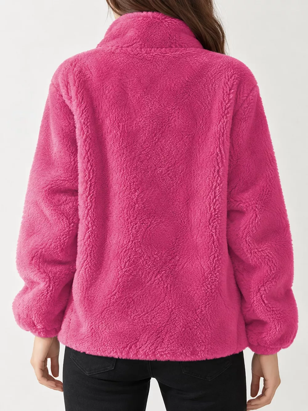 Full Size Drawstring Faux Fur Stand-Collar Zip-Up Outerwear Plus Size, image 37