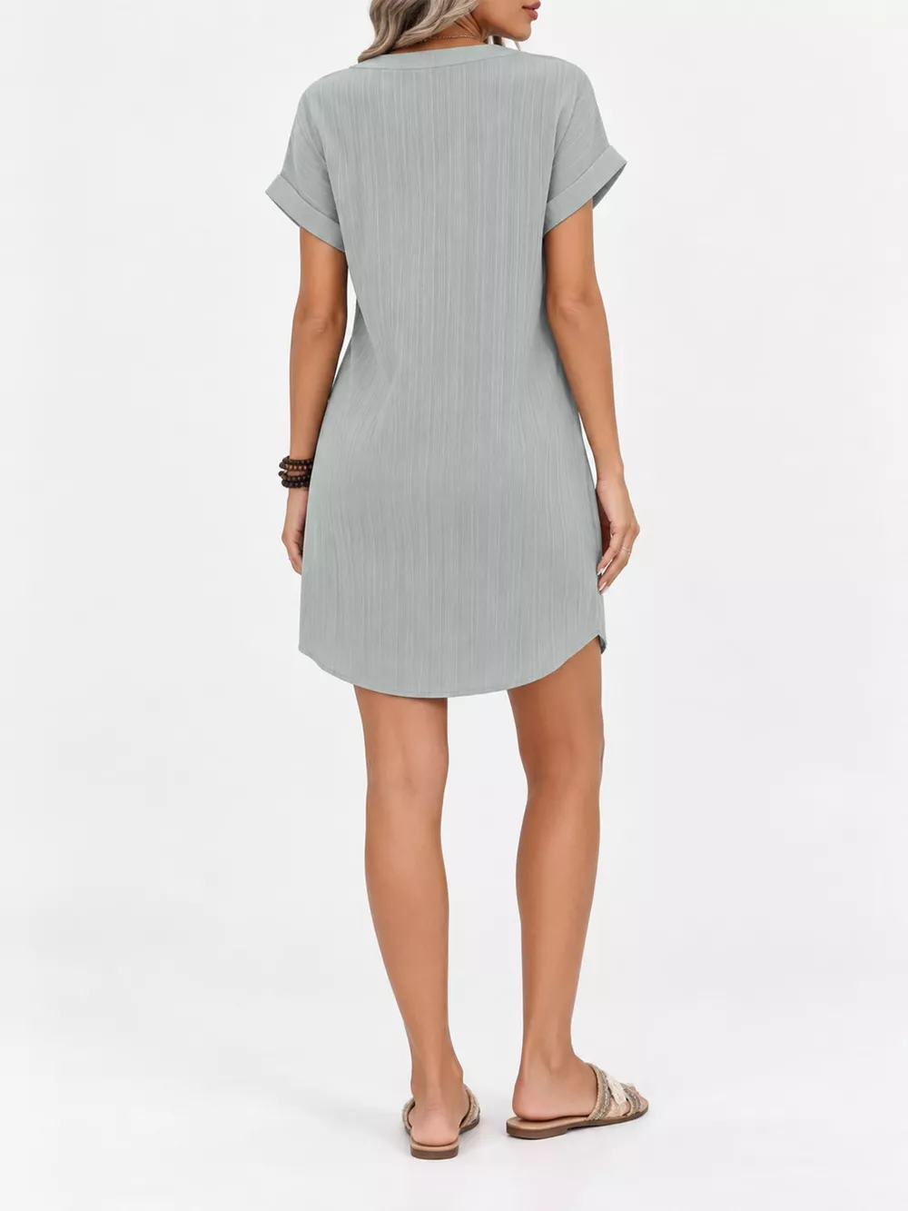 Full Size V-Neck Short Sleeve Midi Dress Plus Size, image 28