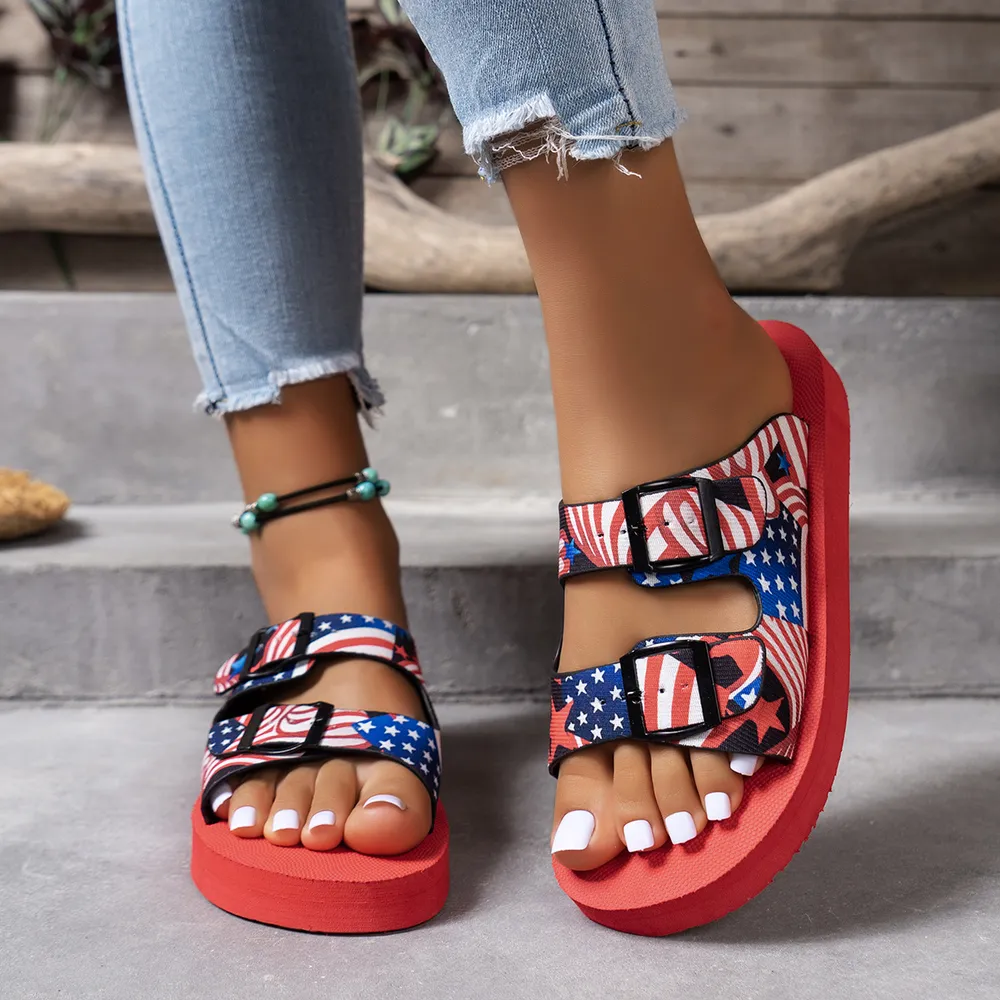 American Flag Patriotic Double Strap Sandals, image 5