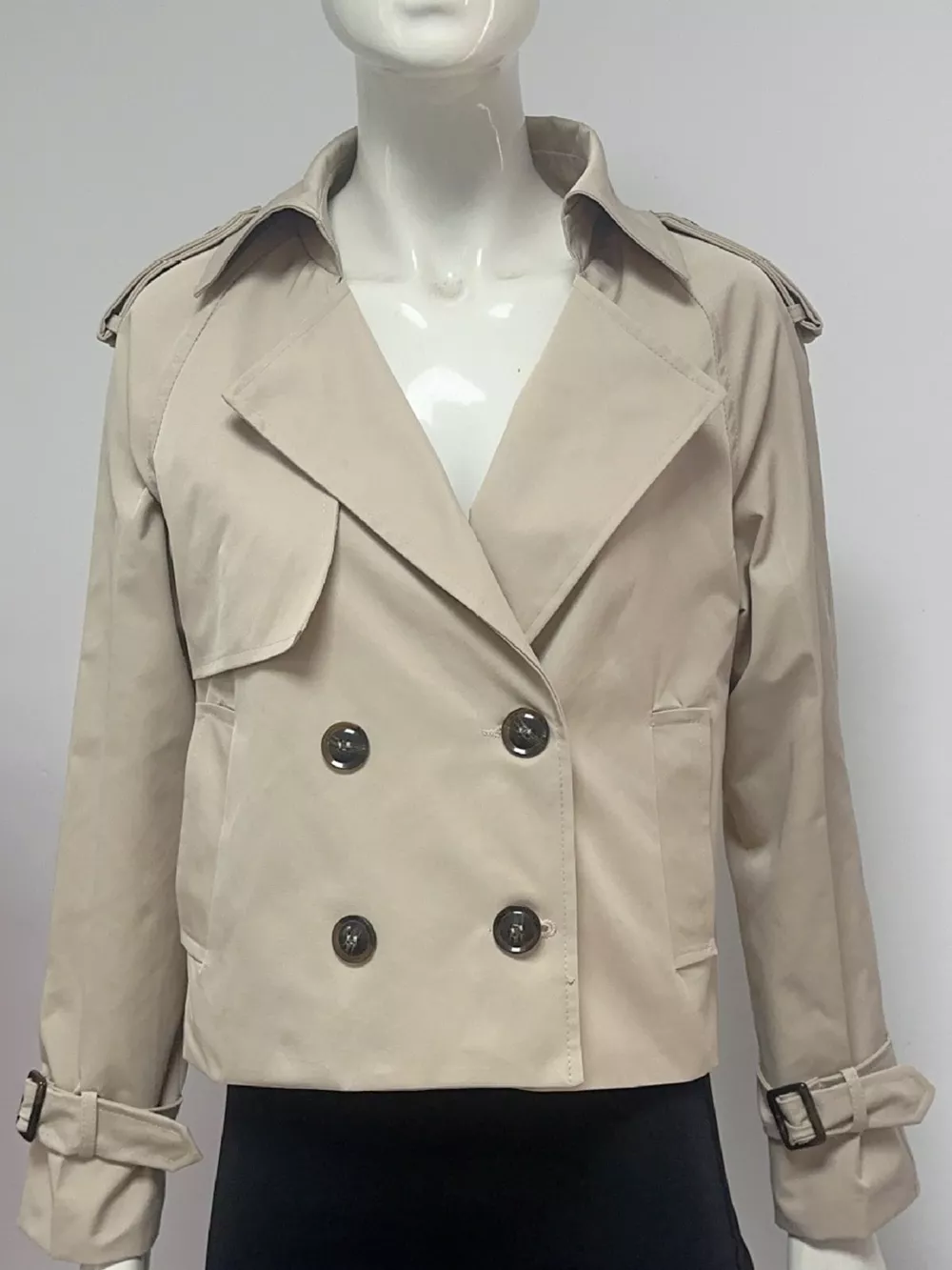 Double-Breasted Cropped Trench Outerwear, image 8