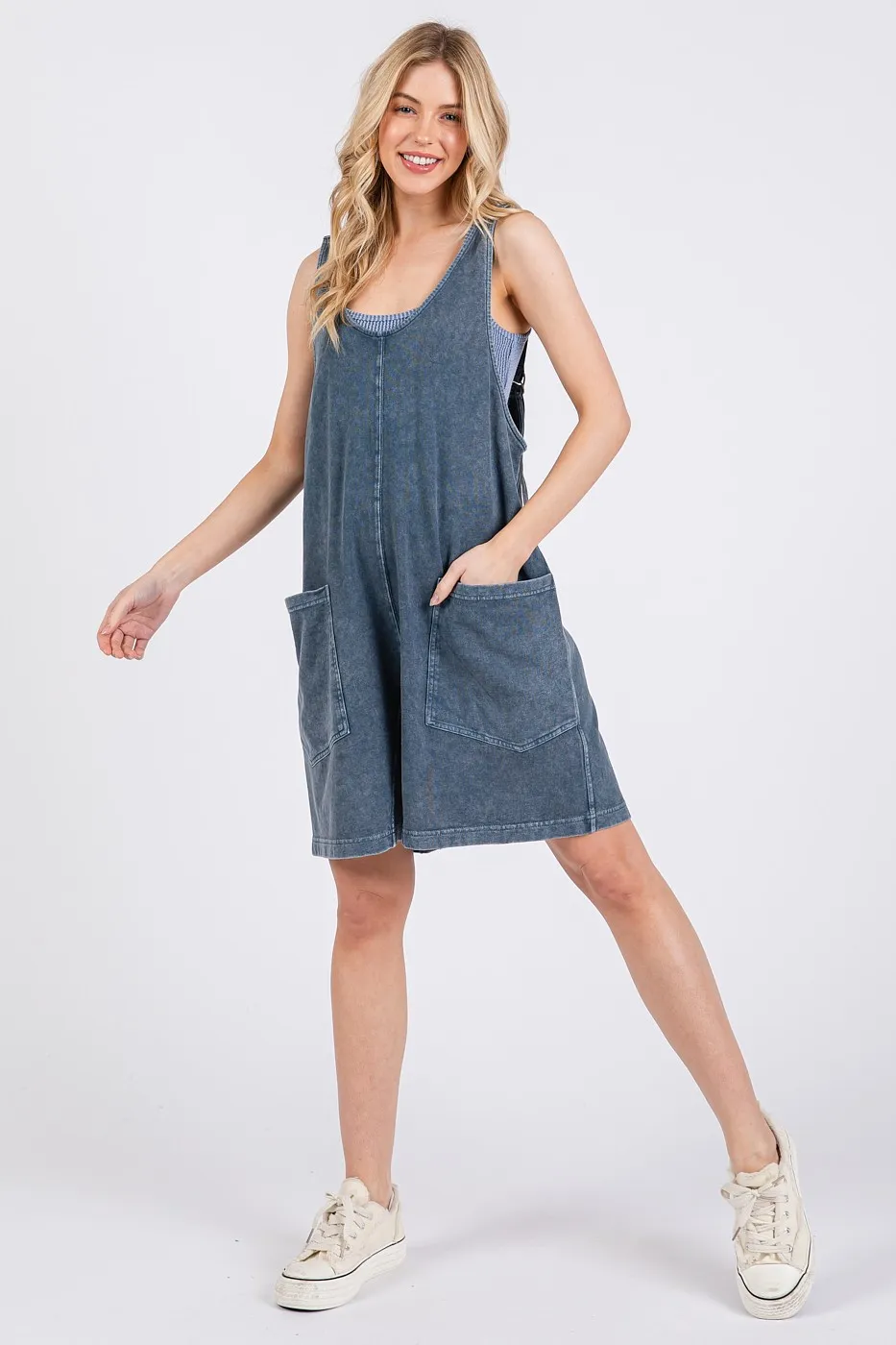 Low Scoop Neck Tank Washed French Terry Romper, image 4