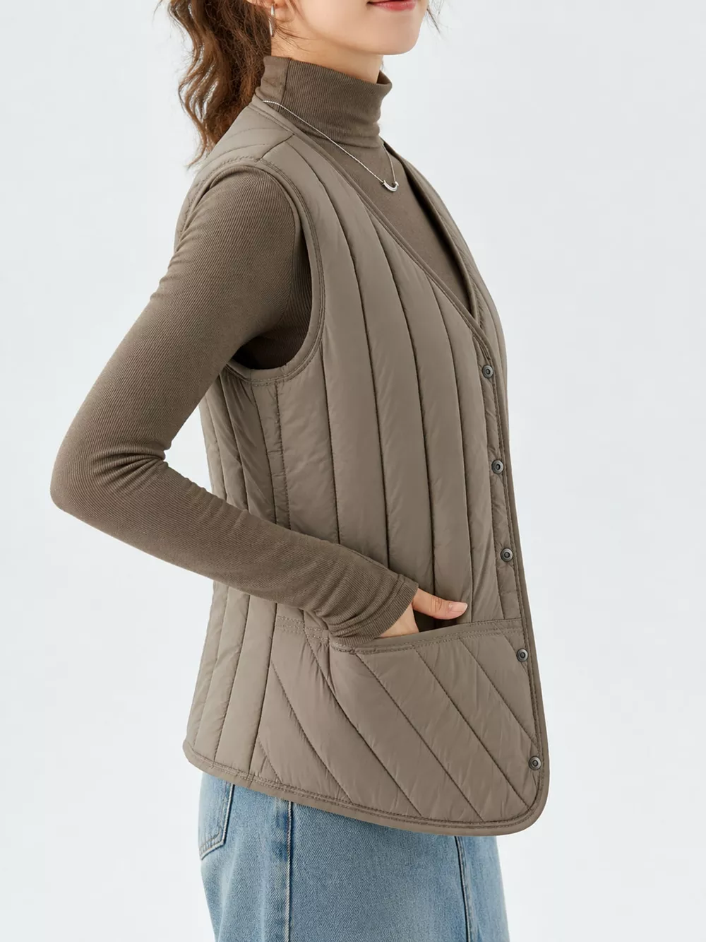 Full Size Quilted Button Up Vest Coat Plus Size, image 45