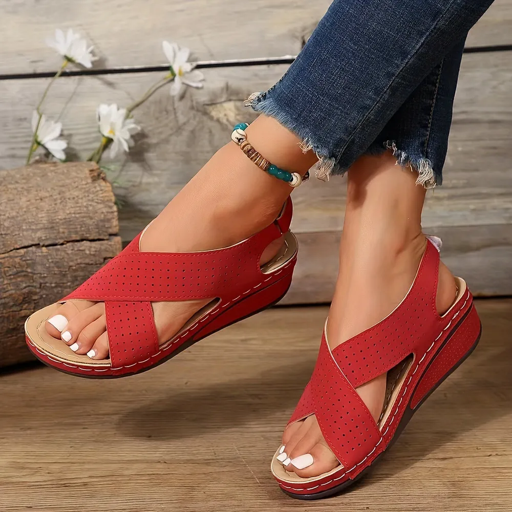 Criss-Cross Comfort Wedge Sandals, image 8
