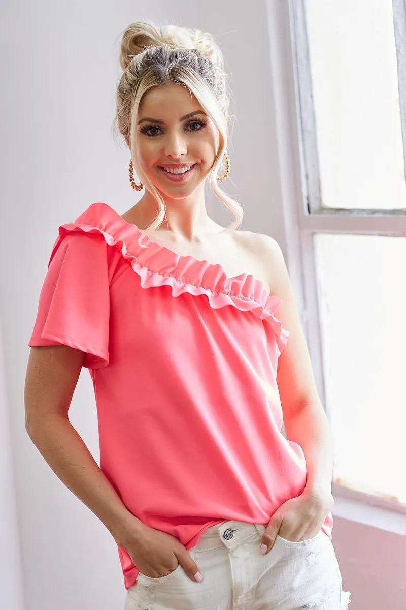 Ruffled Asymmetrical Crepe One Shoulder Top, image 5