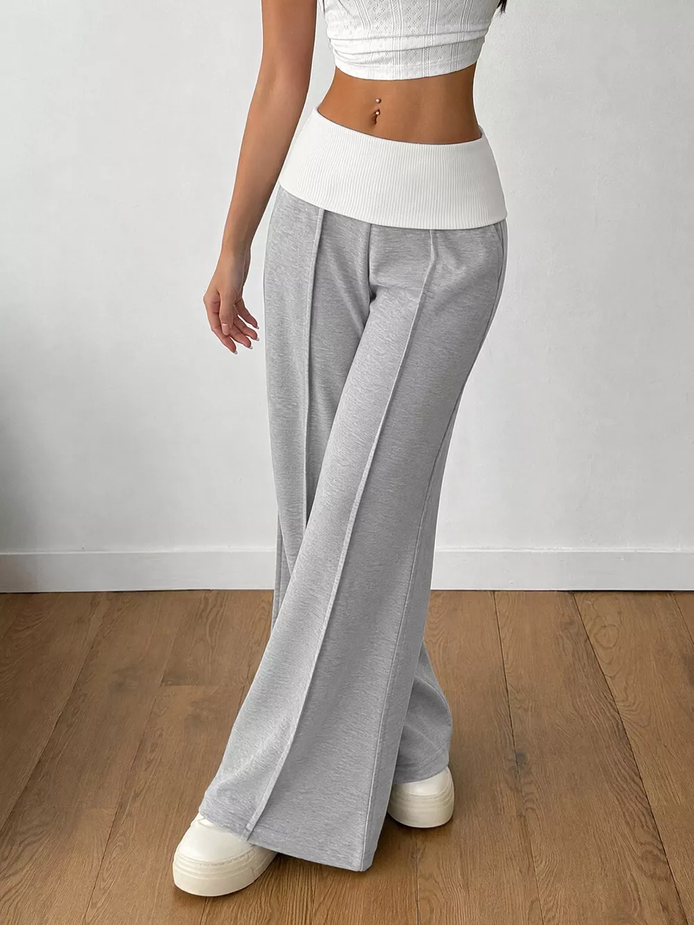 High-Waisted Wide-Leg Contrast Pants, image 5