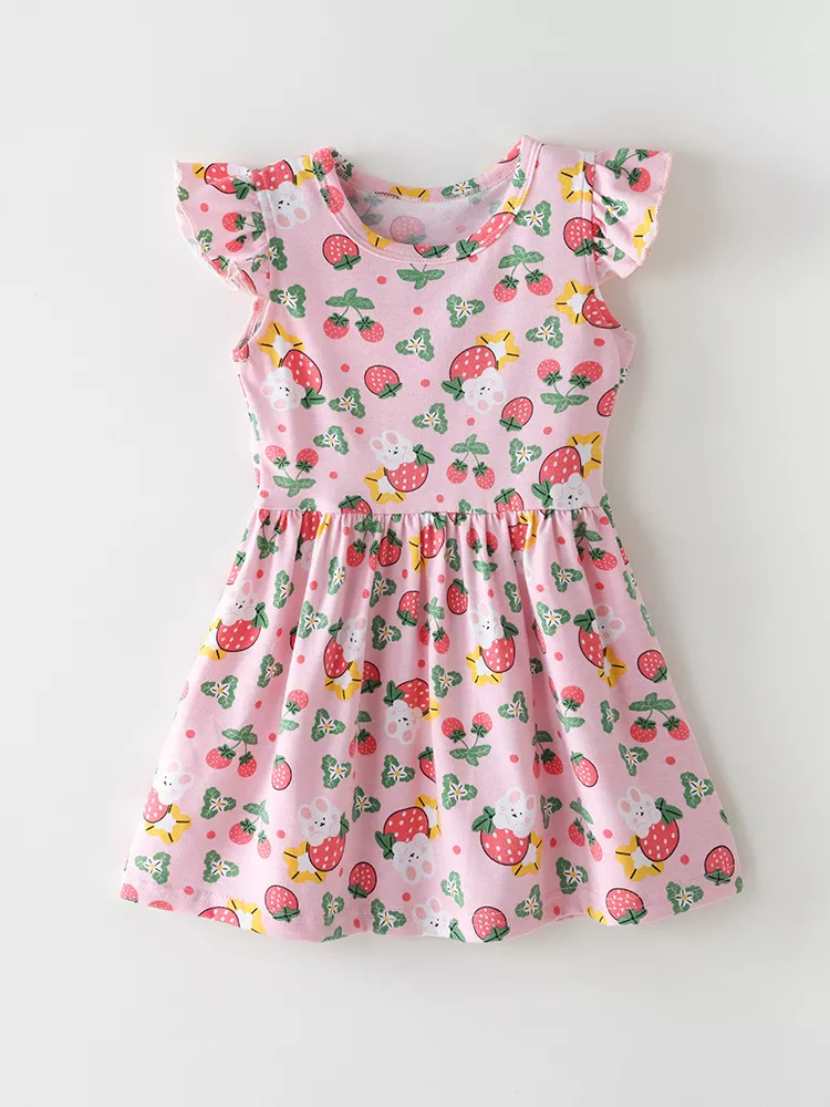 Children's Strawberry Print Ruffle Sleeve Dress, image 2