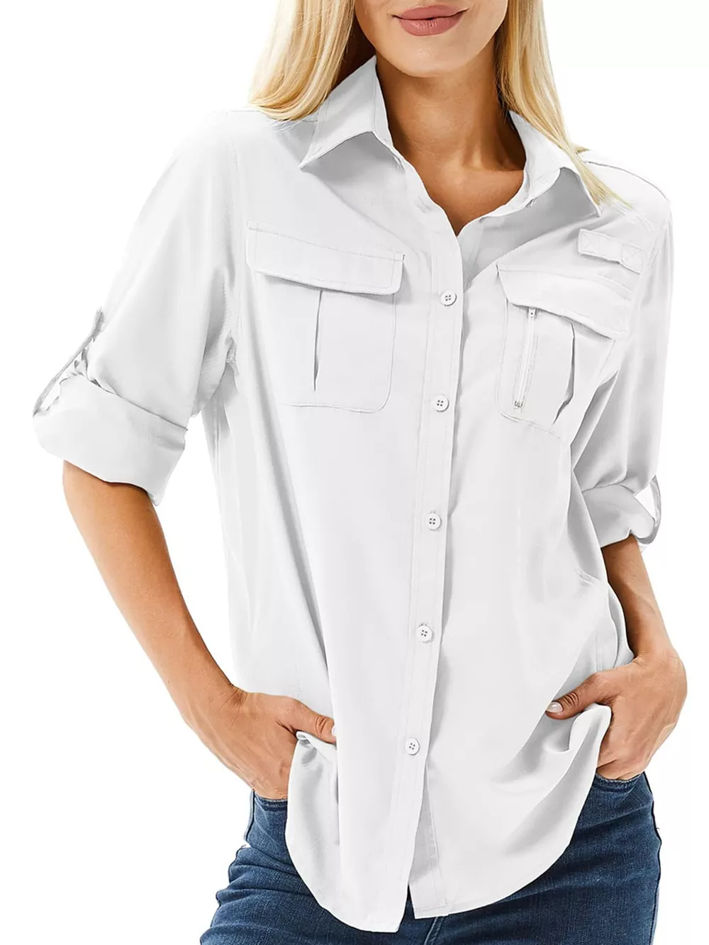 Full Size Button-Down Roll-Up Sleeve Shirt Plus Size, image 26