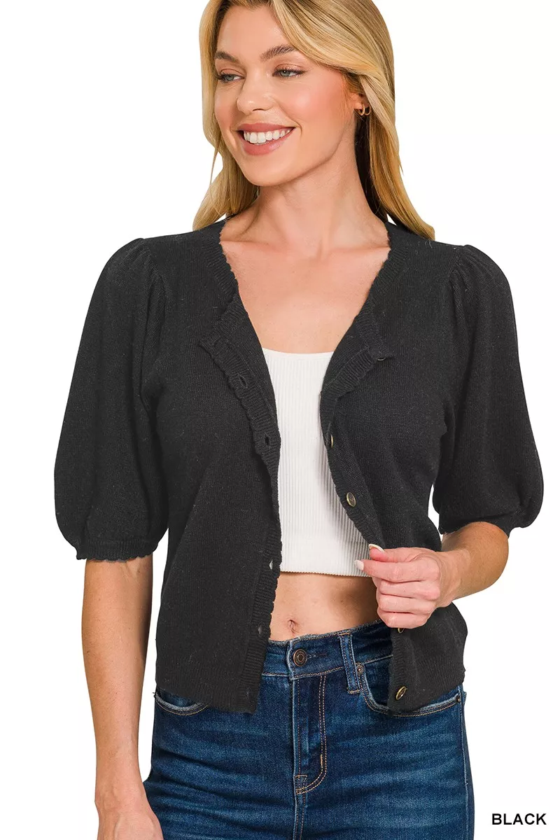 Puff Sleeve Wool Sweater Cardigan, image 4