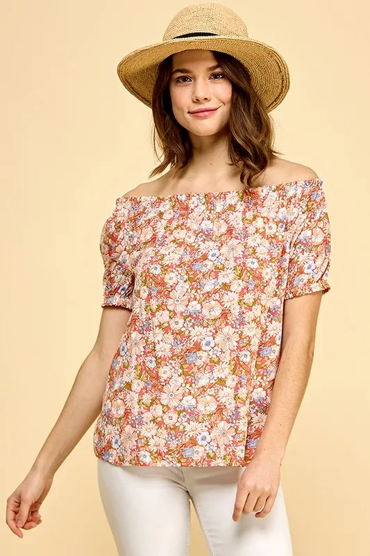 Floral Print Short Sleeve Off-The-Shoulder Blouse, image 7