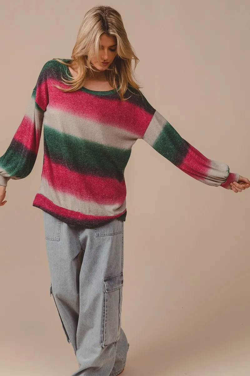 Striped Gradation Print Knit Top