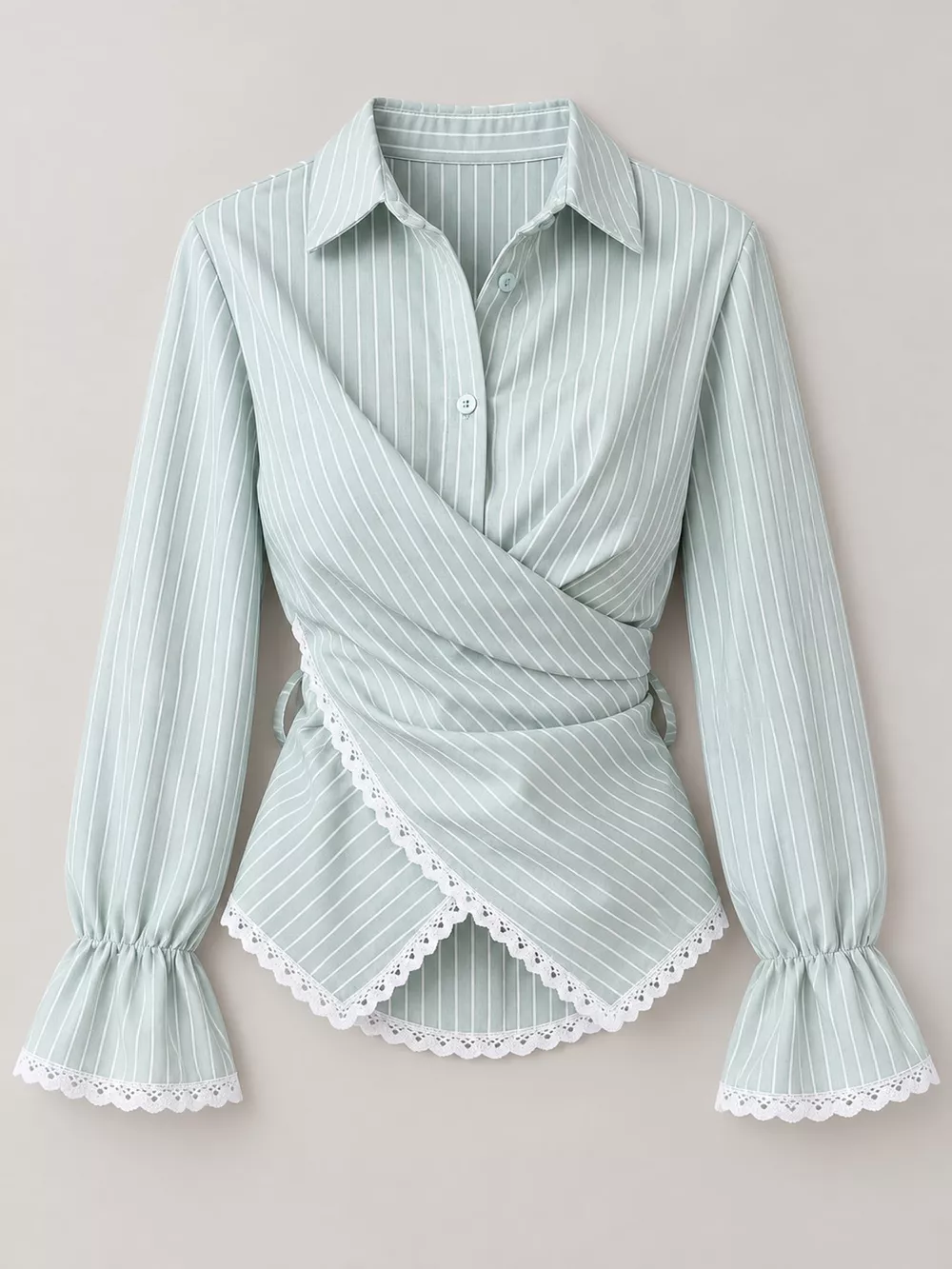 Lace Trim Long Sleeves Striped Shirt, image 24