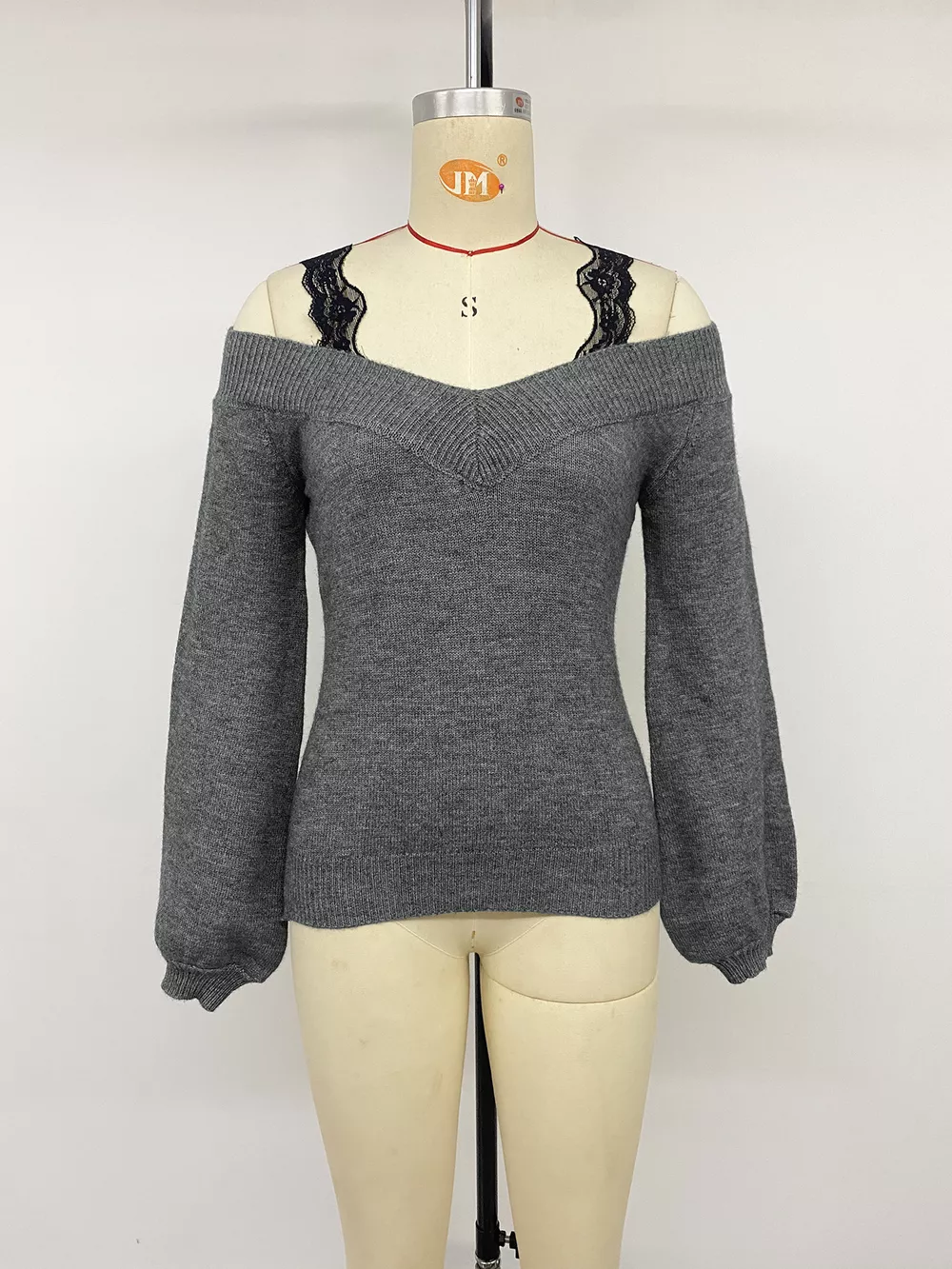 Off-Shoulder Lace Trim Sweater, image 7