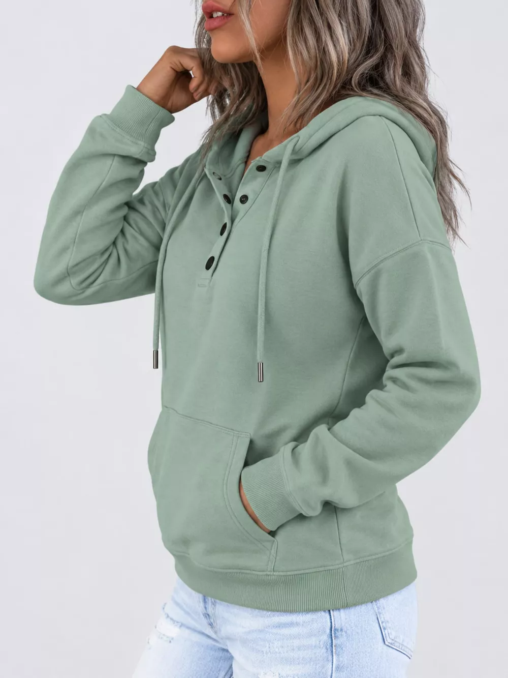 Full Size Kangaroo Pocket Dropped Shoulder Hoodie Plus Size, image 34