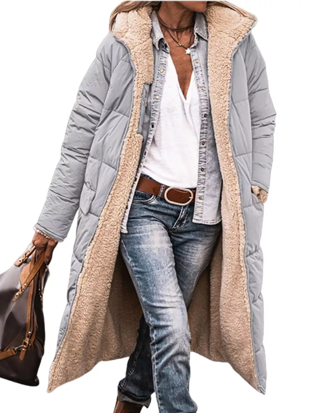 Full Size Longline Sherpa-Lined Hooded Outerwear Plus Size, image 3
